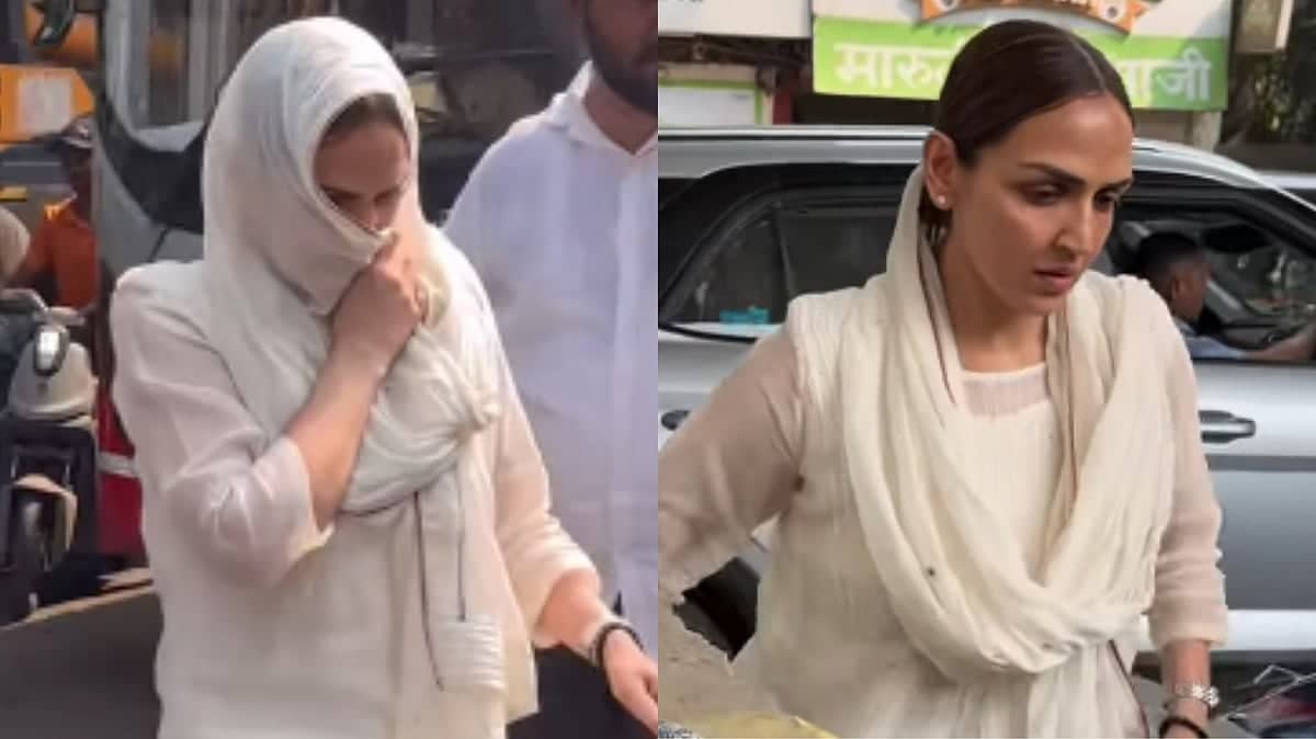 Dharmendra ki antim yatra: Esha ne chehra chhupaaya kya?