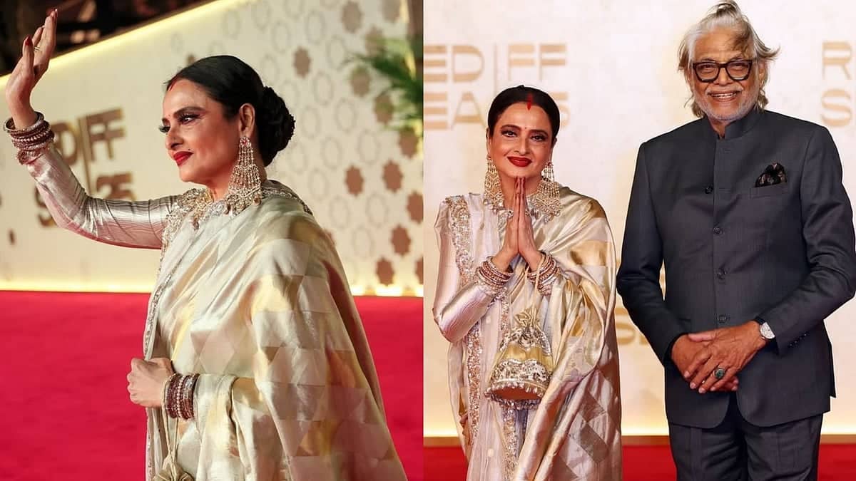 Rekha Ka Dhamaka Ivory Gold Saree Mein Jeddah Mein