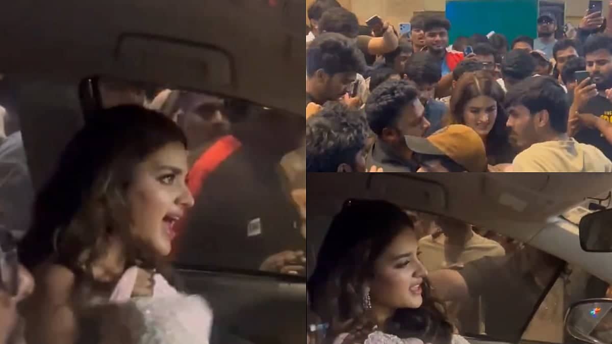 Nidhhi Agerwal Faces Wild Crowd at The Raja Saab Launch Event