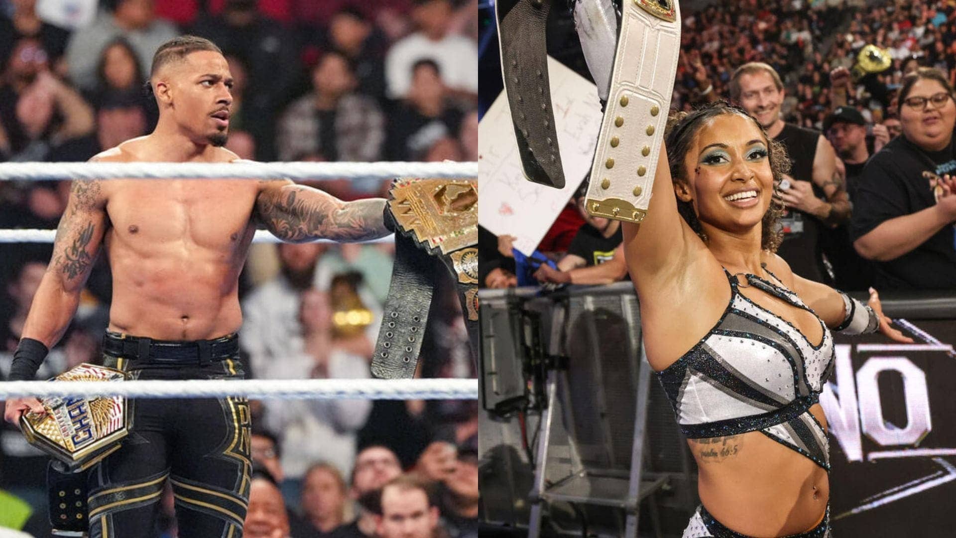 Carmelo Hayes' partner, Kelani Jordan, immediately reacts after he loses the WWE US Championship on SmackDown