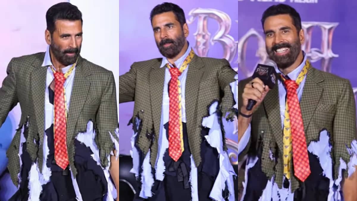 'Gareeb, Joker Lag Raha Hai': Akshay Kumar Gets Trolled For Wearing Torn T-Shirt At Bhooth Bangla Trailer Launch In Mumbai; Fans Ask 'Kya Majboori Thi?'