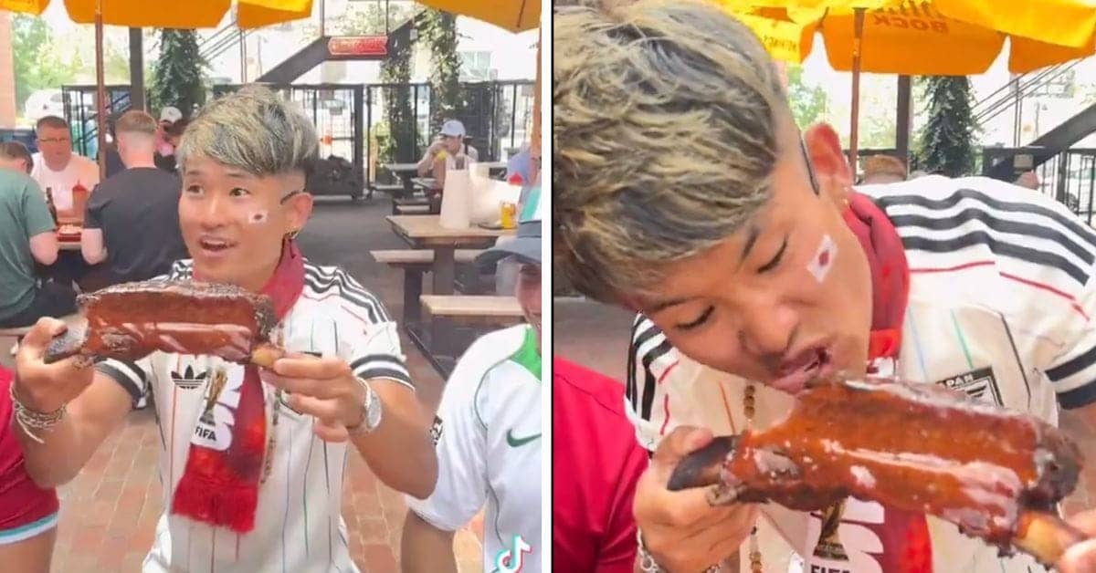 Japanese Fan Goes Wild Over Texas BBQ at World Cup