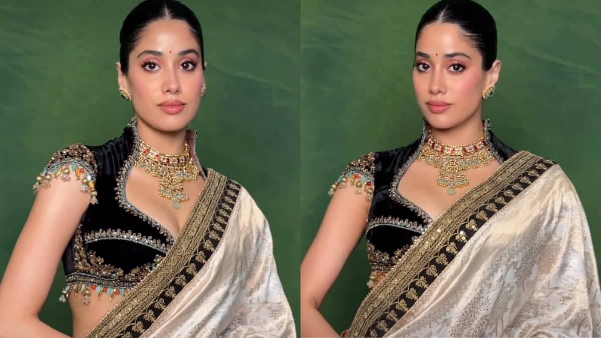 Janhvi Kapoor Rocks Ivory Saree And Velvet Blouse Like A Boss