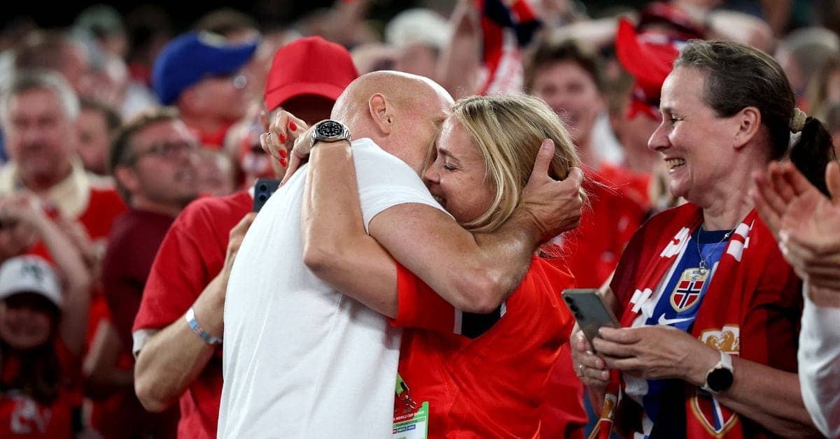 Norway Coach Stale Solbakken Celebrates with Wife After Win
