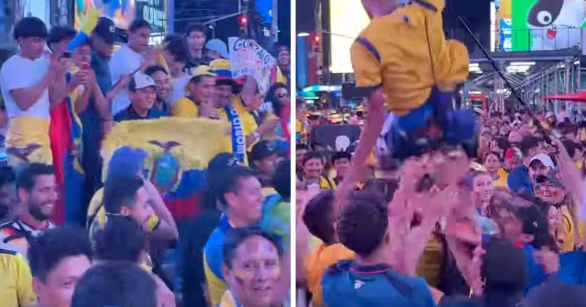 Ecuador Fans Celebrate Epic Win Over Germany in Times Square