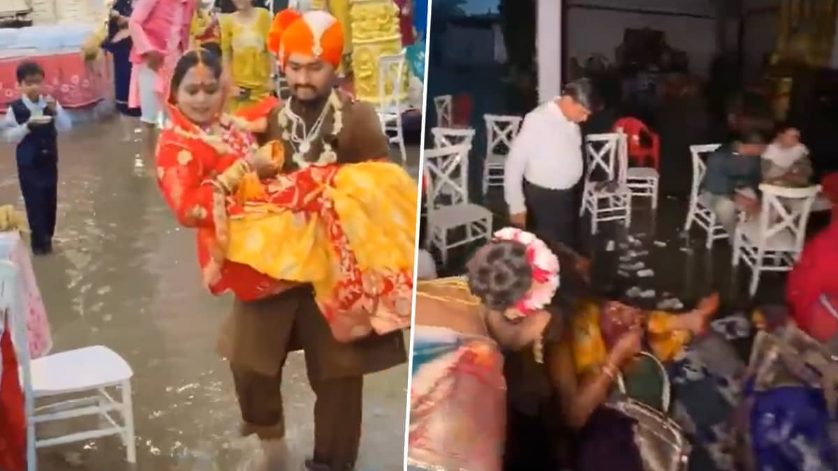Monsoon Madness: Groom Heroically Carries Bride Through Flood