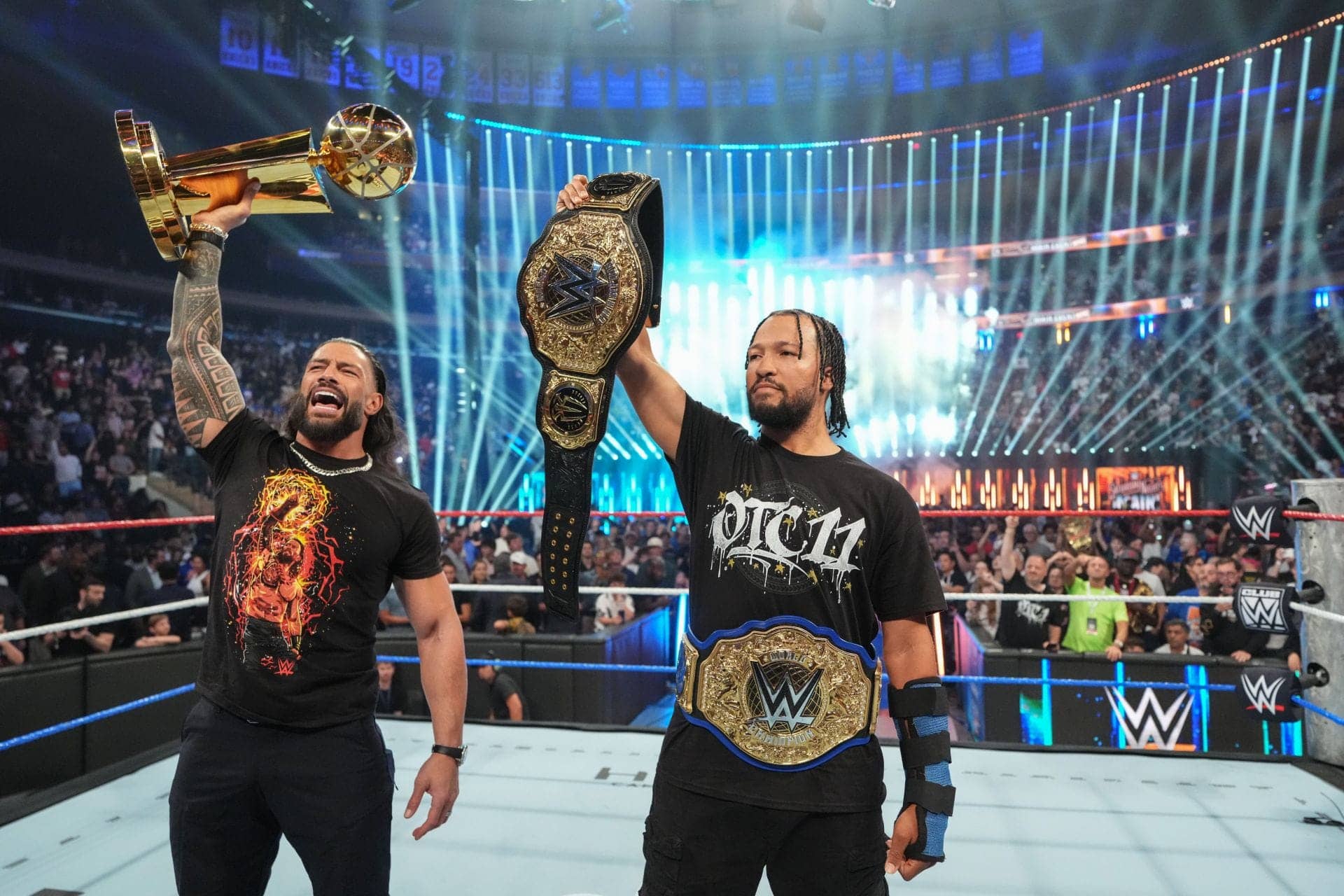 Roman Reigns and Jalen Brunson Team Up at WWE Showdown