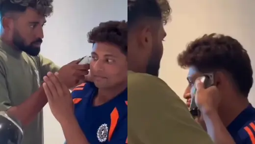 Mohammed Siraj Becomes Barber for Sarfaraz Khan's Haircut