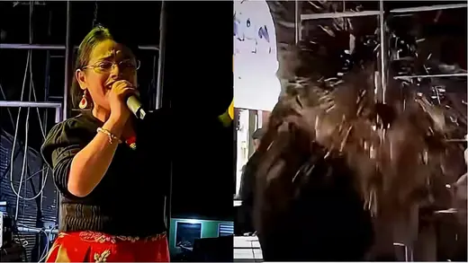 Soraya Nieto Hit by Flying Bottle at Peru Festival