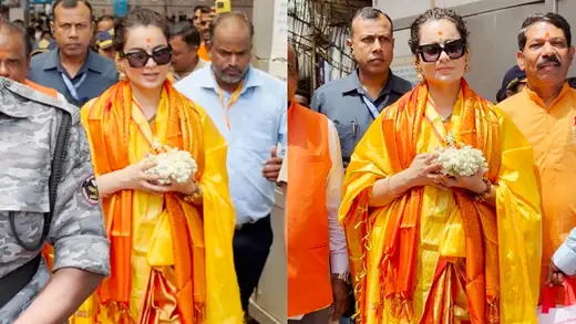 Kangana Ranaut Dazzles in Orange Saree at Mumbai Temple