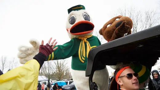 Ducks and Beavers Mascots Bring High-Fives Before Rivalry Game