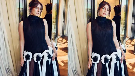 Priyanka Chopra Dazzles in Chic Dior Black-and-White Dress