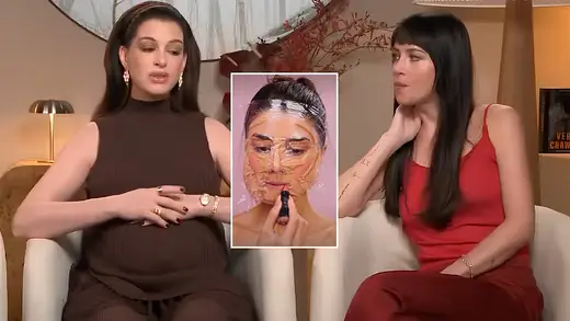 Anne Hathaway and Dakota Johnson Mock Plastic Wrap Makeup
