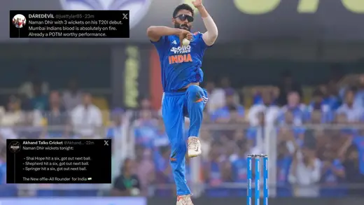 Naman Dhir Dazzles on T20I Debut with 3 Wickets