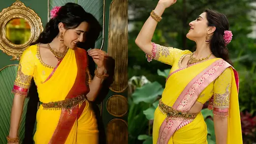 Sara Ali Khan Dazzles In Yellow Saree At Navratri Celebration