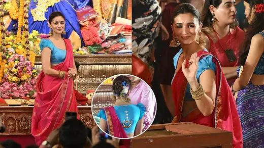 Alia Bhatt Dazzles In Fuchsia Pink Saree At Durga Puja